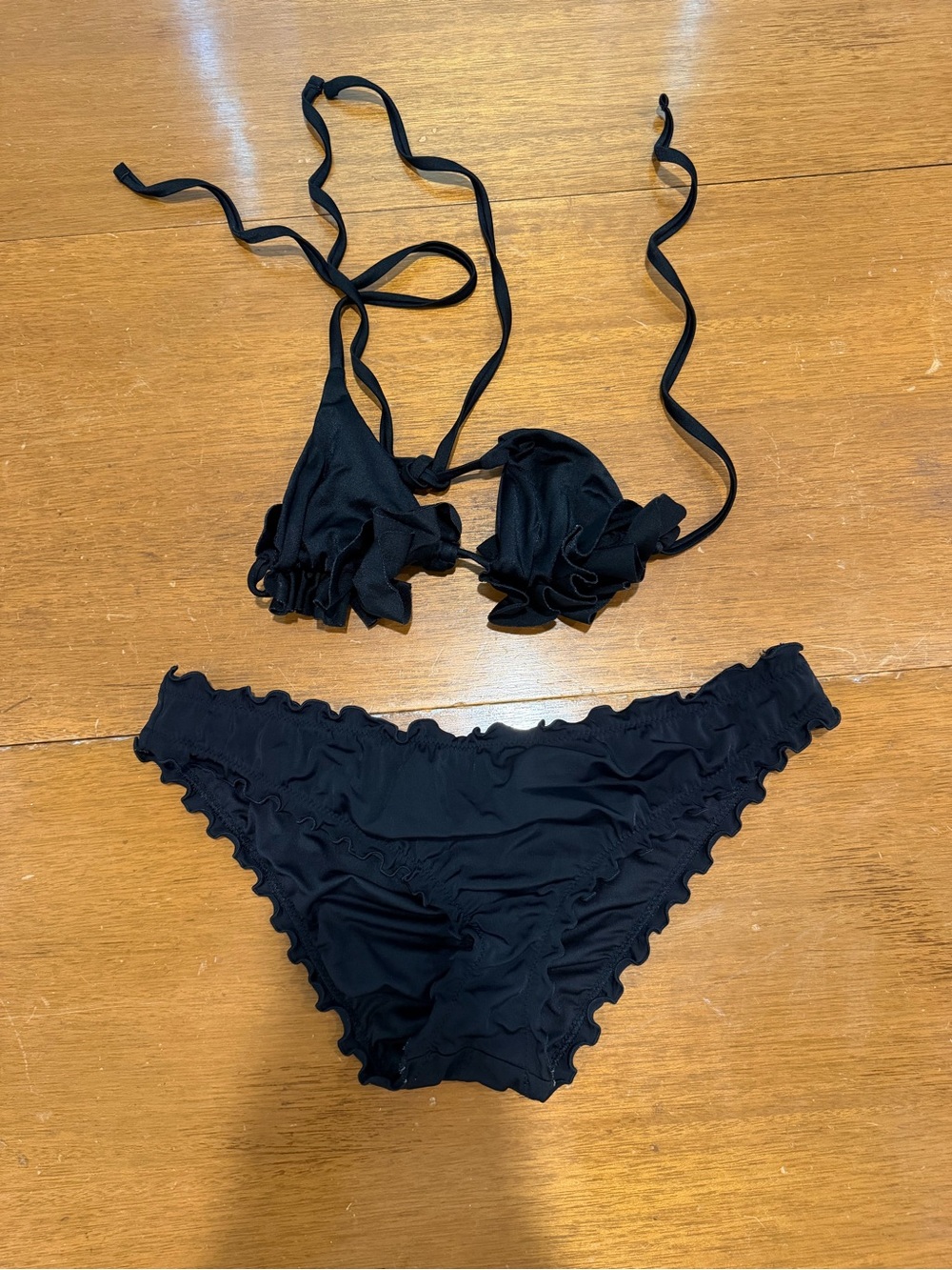 Shade & Shore Black Ruffled Bikini